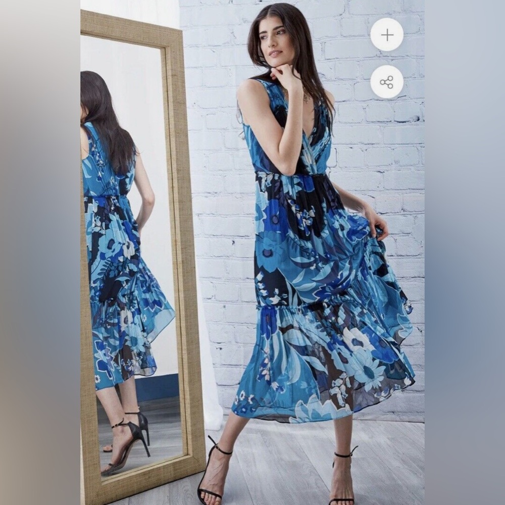 NWT Elie Tahari Art Nouveau Silk Teal maxi dress sleeveless size 0